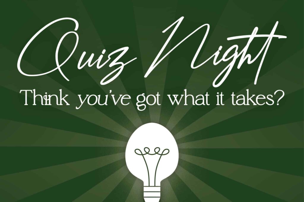 Quiz Night promotional graphic for The Brasserie in Tunbridge Wells with a lightbulb illustration and the text 'Think you’ve got what it takes?